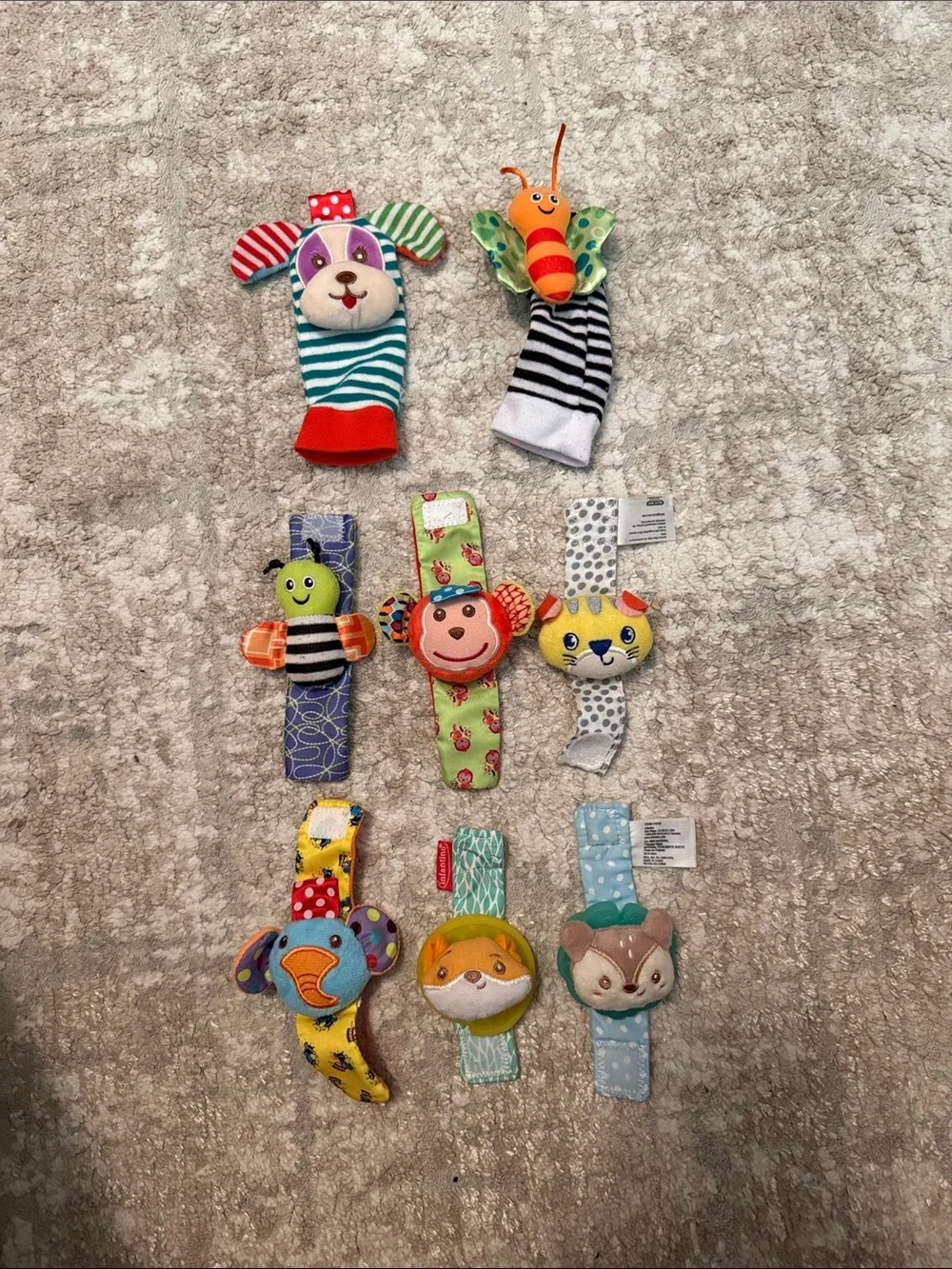 Colorful Animal Wrist Rattles Set - Multicolor Plush Baby Toy Pack set of 8
